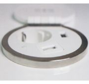 Блок розеток врезной, 1 розетка, 1 USB, беспроводная зарядка, серебро+белый, d=8см АС